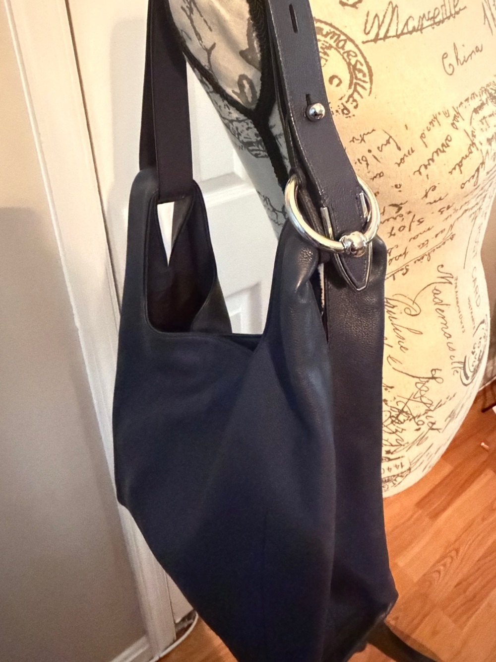 Rebecca Minkoff Navy Leather Shoulder Bag with Silver Hardware